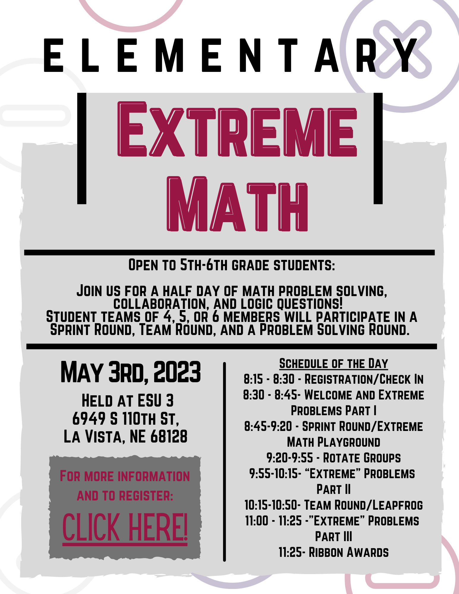 Click here to register for Elementary Extreme Math.